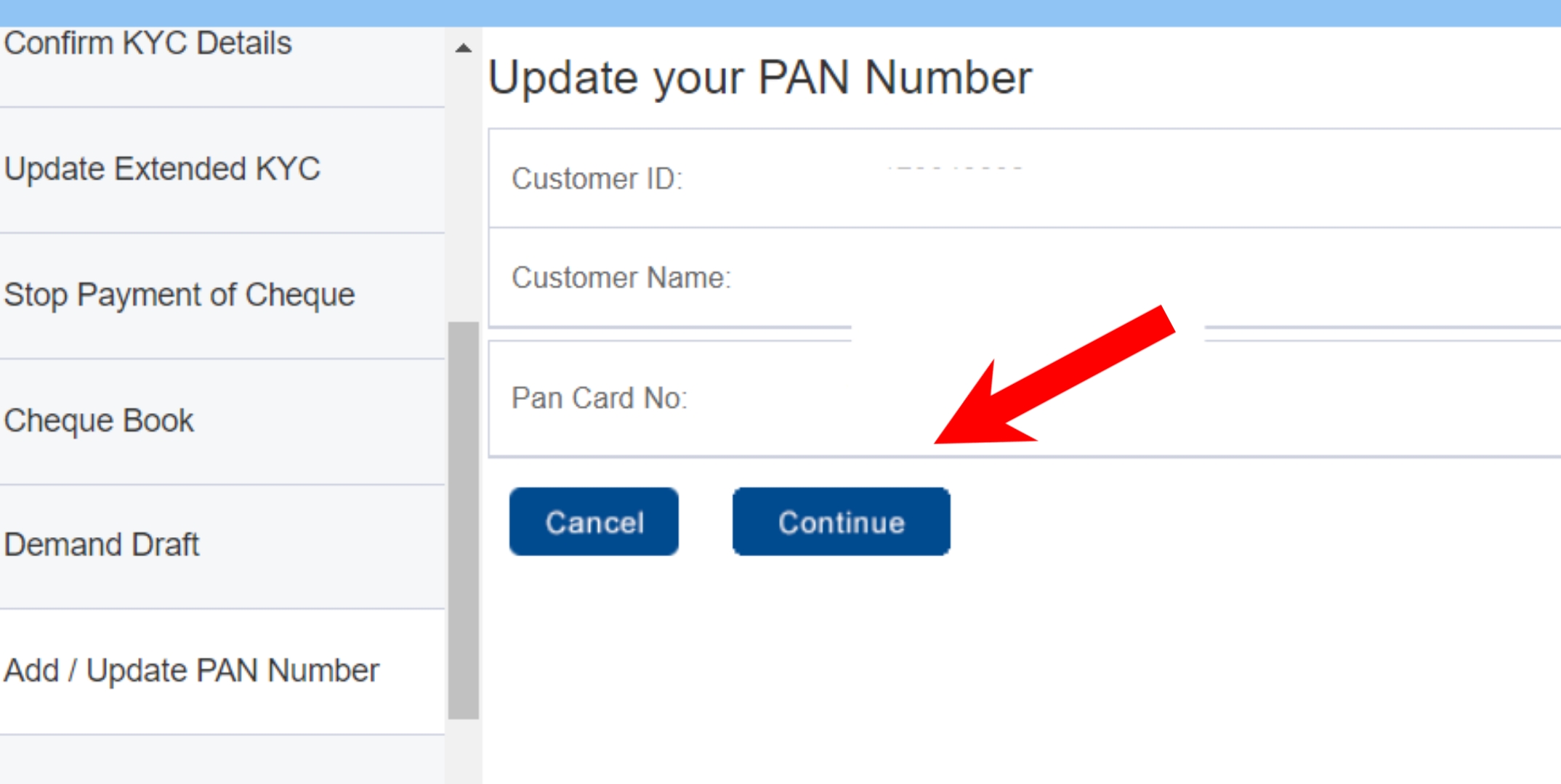 Pan add in bank ac